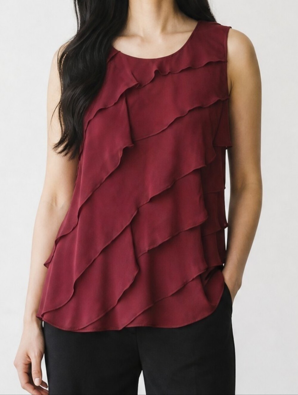 Talbots Wine Red Sleeveless Layered Chiffon Tank
